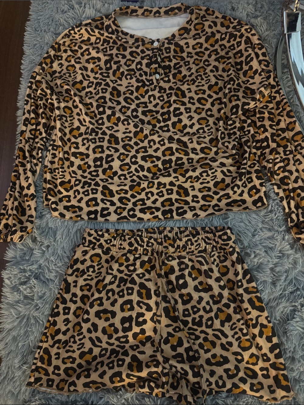 Kids Leopard Print Pajama Set - Tan and Black